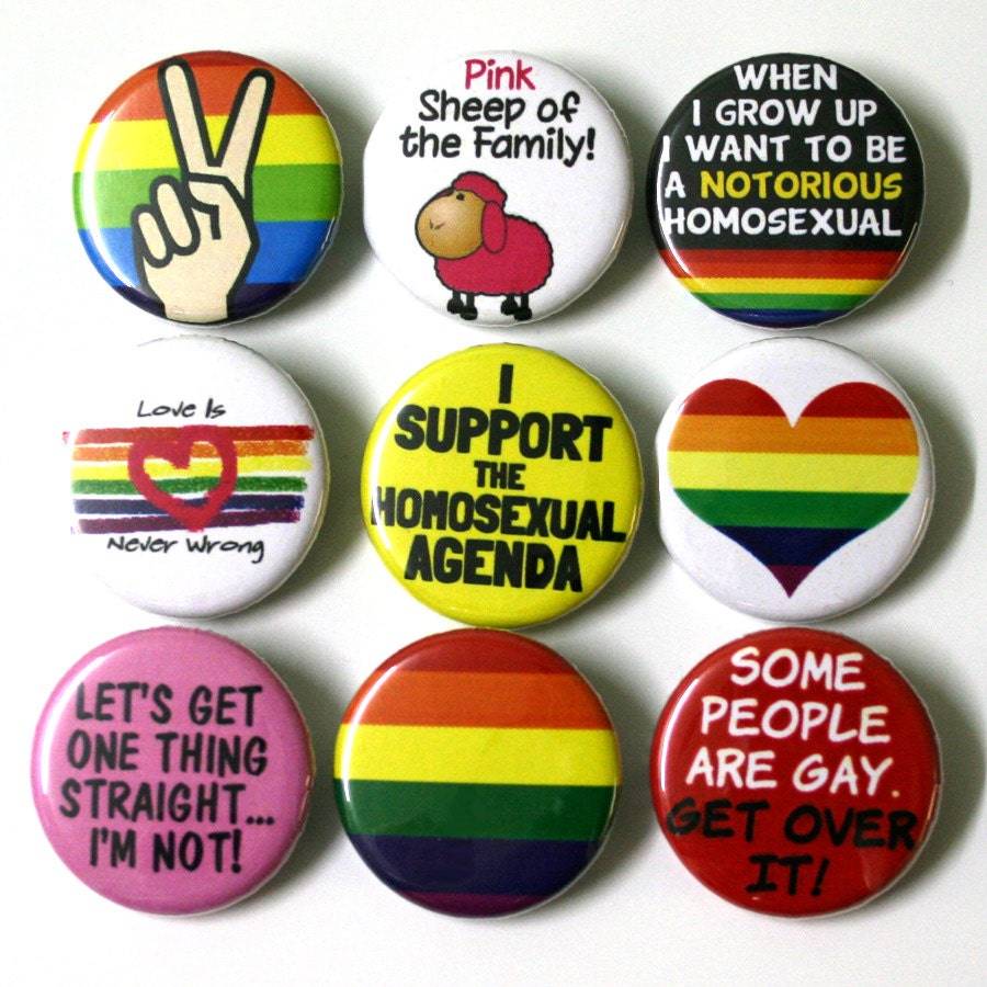 Gay Lesbian Pride Badges Buttons Pins X 9 