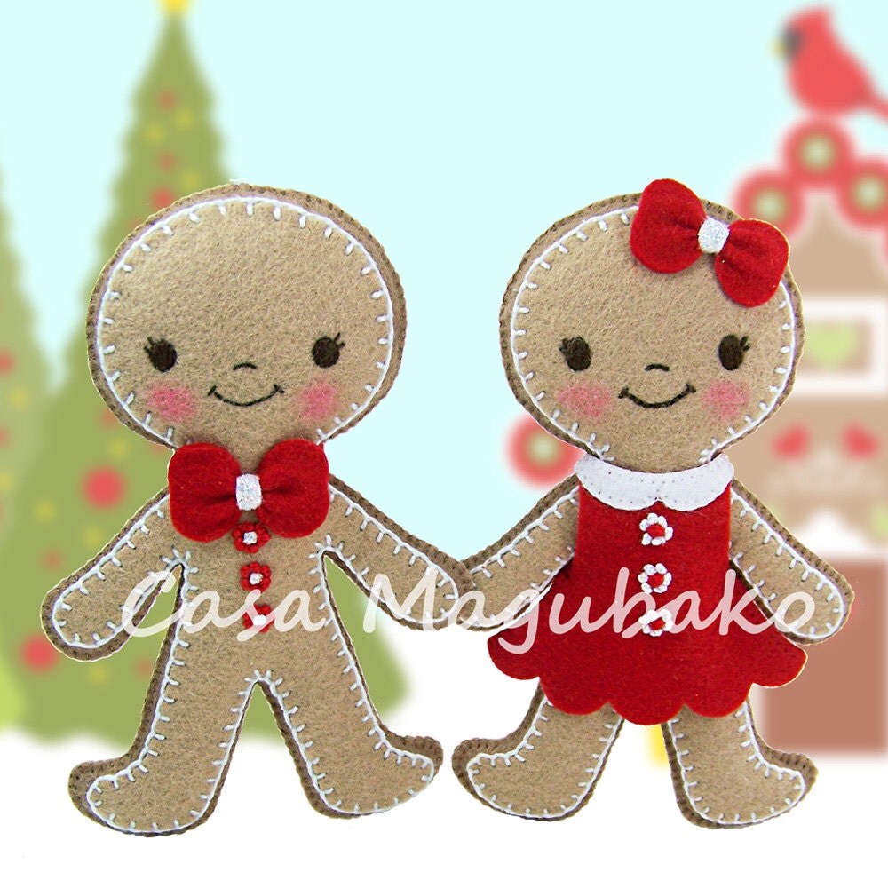PDF Pattern Gingerbread Ornament Felt Pattern Boy &amp; Girl