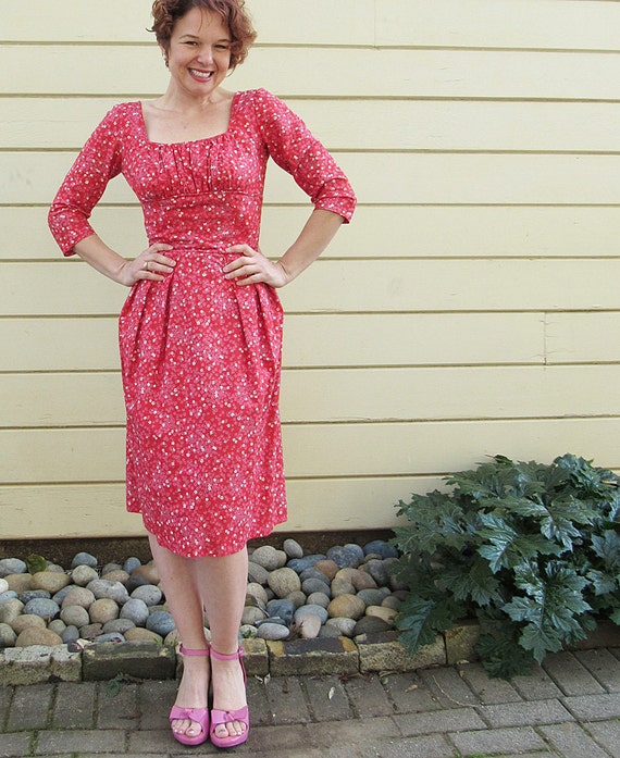 Pat Premo Late 50s Racey Red Rockabilly Dress. Ditsy Fabric.
