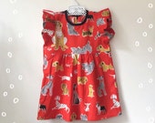 Dog print cotton baby dress Tomato red Supayana