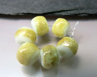 Handmade Lampwork Beads by GlassBeadArt … Gold Mist White Rocks ... SRA F12 ... 10x10mm