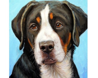 Greater Swiss Mountain Dog Art Original Painting by Dottie Dracos "Sweet Puppy Swissy", 16x20 canvas - SALE