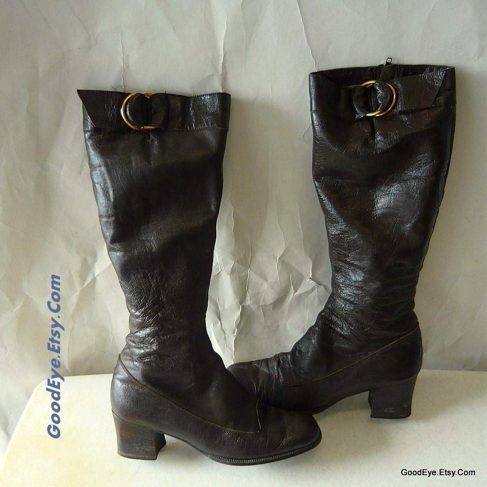 Vintage 60s Leather GoGo Boots ITALY size 8 M Eu 38 .5 UK 5 .5 ...