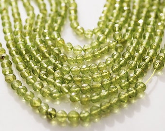 Half or Full Strand, Peridot Faceted Round Beads, 4MM