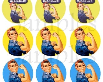 1" Inch Rosie the Riveter Pinback Buttons, Flatbacks or Magnets 12 Ct.