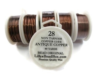 Antique Copper Wire - 28 Gauge Wire Wrapping Jewelry Supplies, Round Half Hard Wire, Non Tarnish Wire