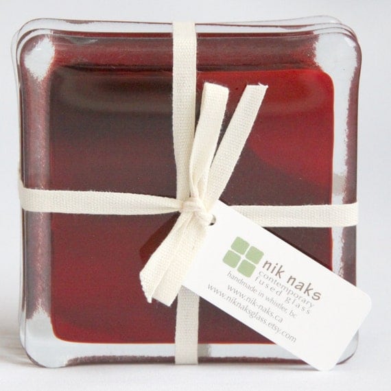 Fused glass coasters. Red coasters. Glass coasters. Drink