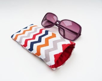 Fabric glasses case, chevron stripe, multi colour, cotton sunglasses case