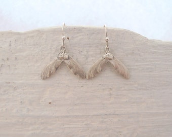 Sterling silver tiny maple seed earrings