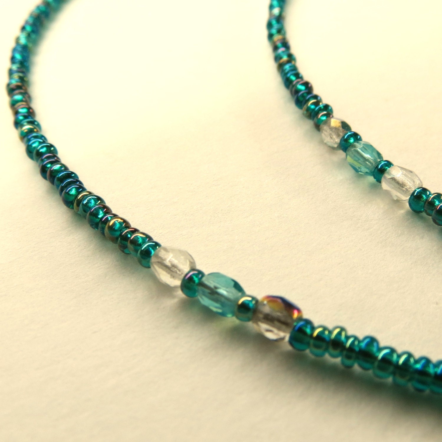 Irridescent Teal Glass Beads Eyeglasses Chain by BeadDEyes on Etsy