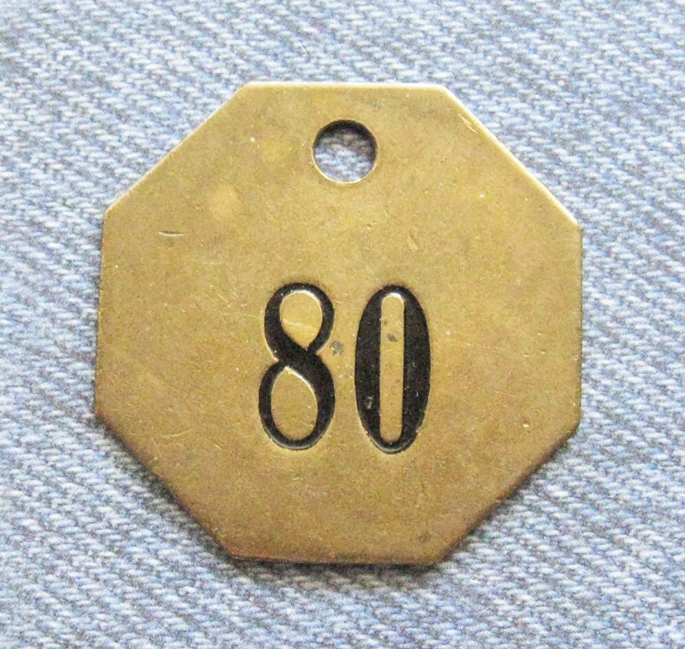 Brass Number Tag Antique Room 80 Key Fob Octagon by FOUNDLINGS