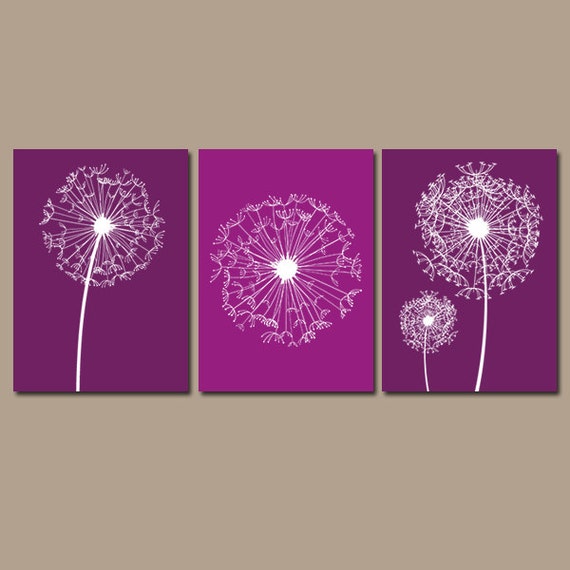 DANDELION Wall Art Purple Plum Bedroom Canvas or Prints