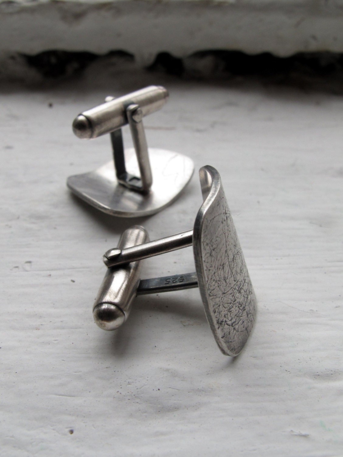 Rock Curved Textured Sterling Silver Cufflinks
