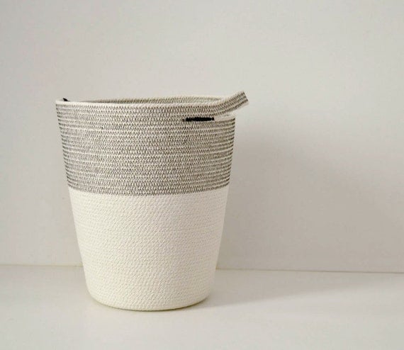 Rope bin storage basket, Black natural cotton, Home organisation, Towels bin, Nursery storage, Large storage basket, Bathroom basket, Basket