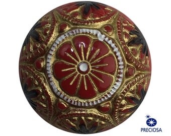 Preciosa Red Mosaic Glass Cabochons with Gold Black 18mm (2) cab756G