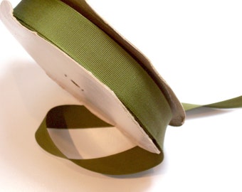 Green Ribbon, Vintage Olive Green Grosgrain Ribbon 7/8 inch wide x 10 yards, Rayon Cotton Blend