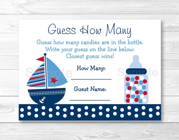 Nautical Crab Baby Shower /"Guess How Many?/" Game Cards