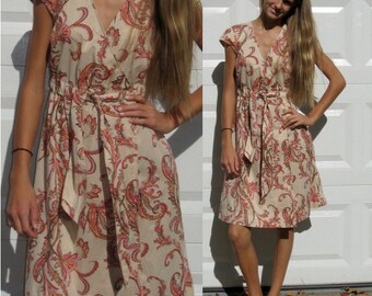 Florentine Swirl dress . Cinched Waist Dress . Swirly Cotton Summer Dress . summer dress . capped sleeve dress SALE