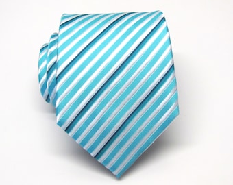 Mens Tie. Blue Tie. Blue and White Stripes Mens Ties