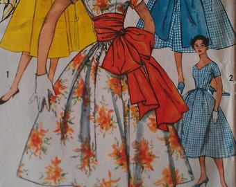 Vintage 50s V Neck Cummerbund Huge Sash Party Dress EASY Sewing Pattern 1965 B31 Vintage 50s V Neck Cummerbund Huge Sash Party Dress EASY Sewing Pattern 1965 B31