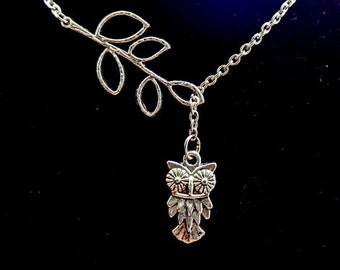 Owl Necklace, Branch Necklace, Lariat Necklace