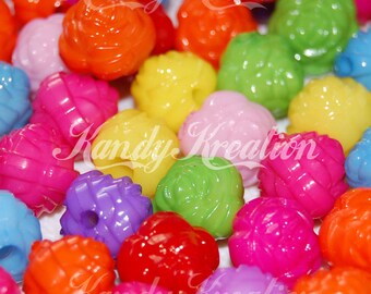 100 Rose Roses Pony Beads for Bubblegum Necklaces Kandi Spacer Kids Crafts Deco Rainbow colors mixed sizes