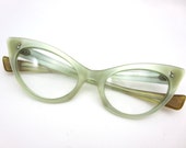 Vintage Cat Eye Glasses - 1950s French Bifocals Soft Green Moonglow