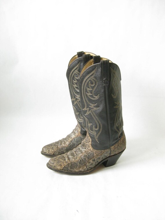 two tone snakeskin booties