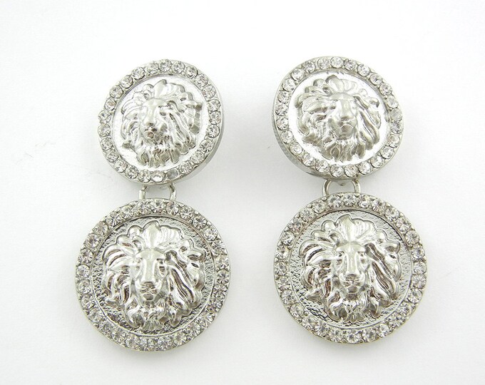 Pair of Silver-tone Double Round Lion Drop Charms