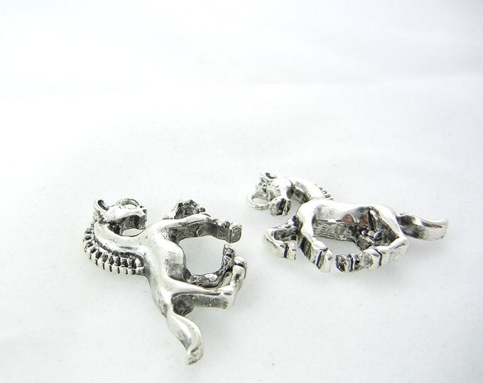 Pair of Running Horse Charms Antique Silver-tone Western Wild West Jewelry Making Supplies