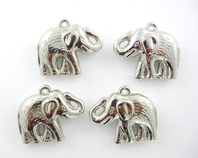 Set of 4 Large Dimensional Metallic Acrylic Elephant Charms