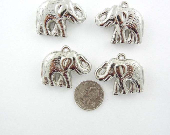 Set of 4 Large Dimensional Metallic Acrylic Elephant Charms