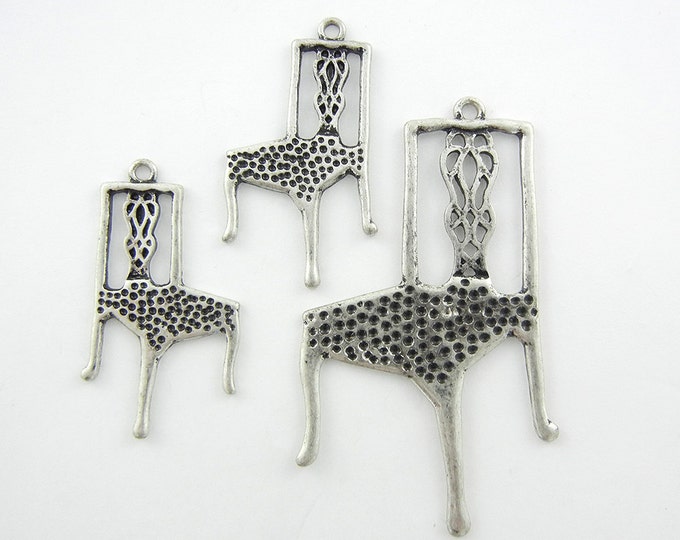 Set of Antique Silver-tone Chair Pendant and Charms