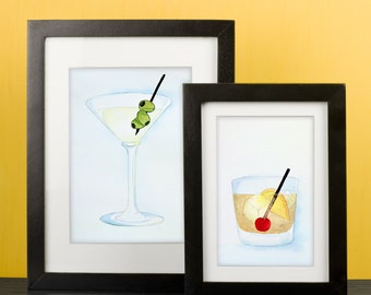 Commission an original watercolor painting: Martini, Old Fashioned, Cosmo, French 75, Manhattan, Tequila Sunrise, Champagne, Scotch & more!