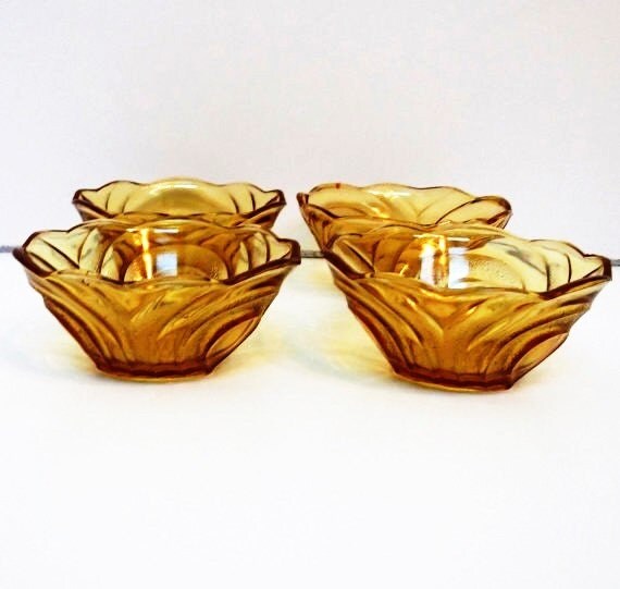 Set of 4 Vintage Amber Glass Ramekin Dishes Haute Juice