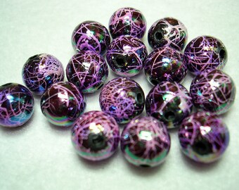 Dark Orchid AB Drawbench Acrylic Round Beads (Qty 16) - B2603