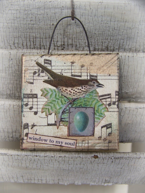 Original Collage Vintage Bird Collage Altered Mixed Media  Original Bird Art  Altered Art Vintage Mixed Media Altered Art Vintage Aqua Decor