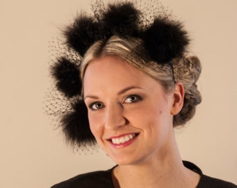 Black <b>avante garde</b> bom bom winter fascinator headpiece - ON SALE! - il_340x270.675947088_dcl0