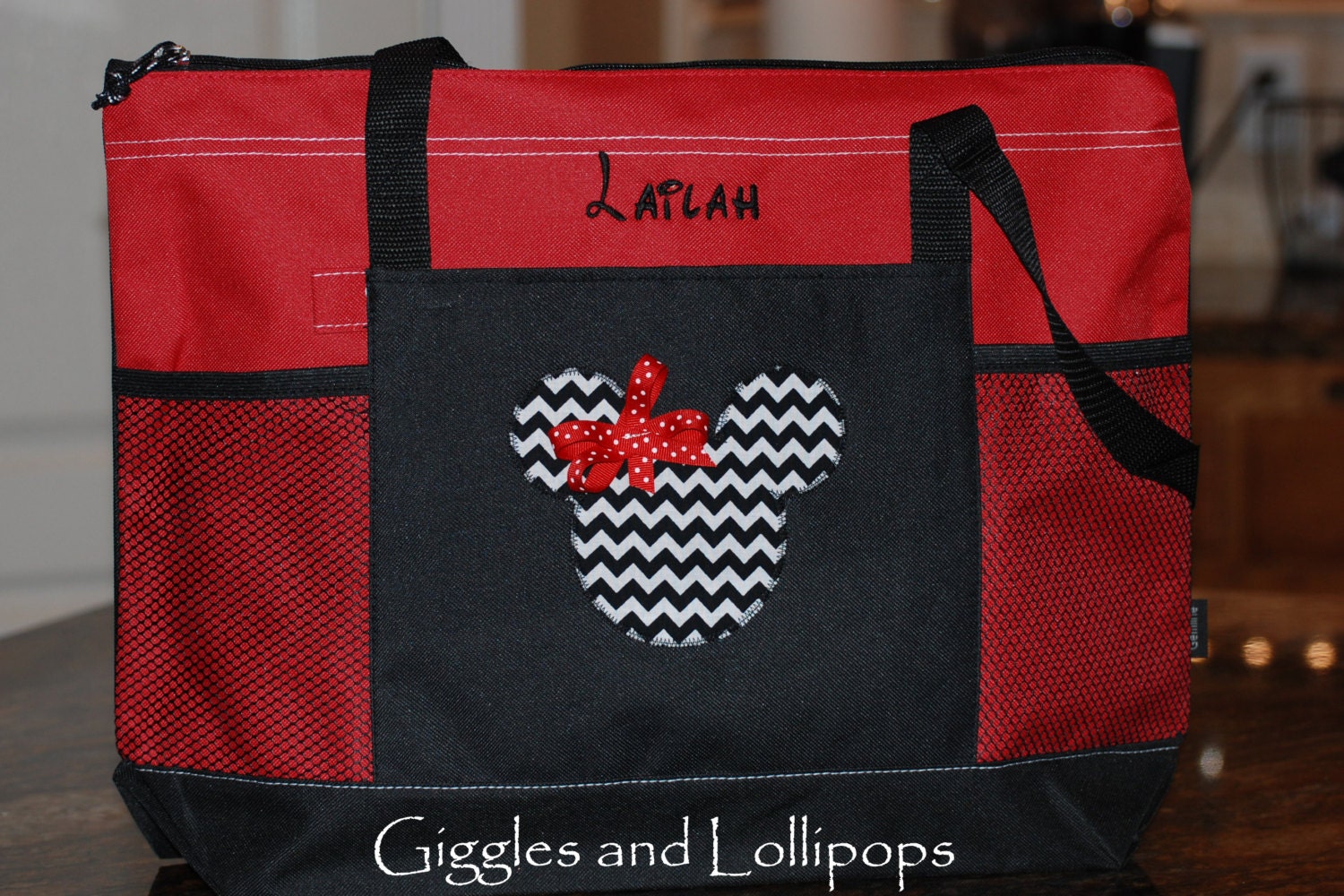 Personalized large zippered Disney tote bag Mickey or minnie