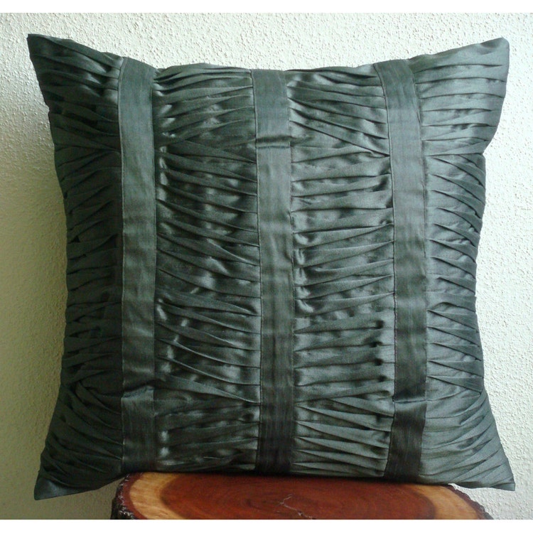 Luxury Dark Grey Throw Pillows Cover 16x16 Silk by TheHomeCentric