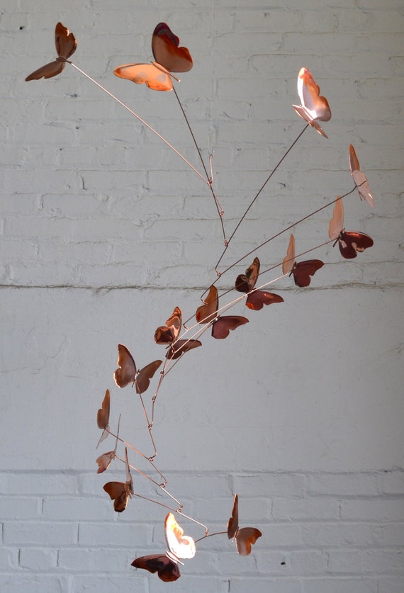 Copper Butterfly Mobile Handmade Copper Mobile Fired Edge finish