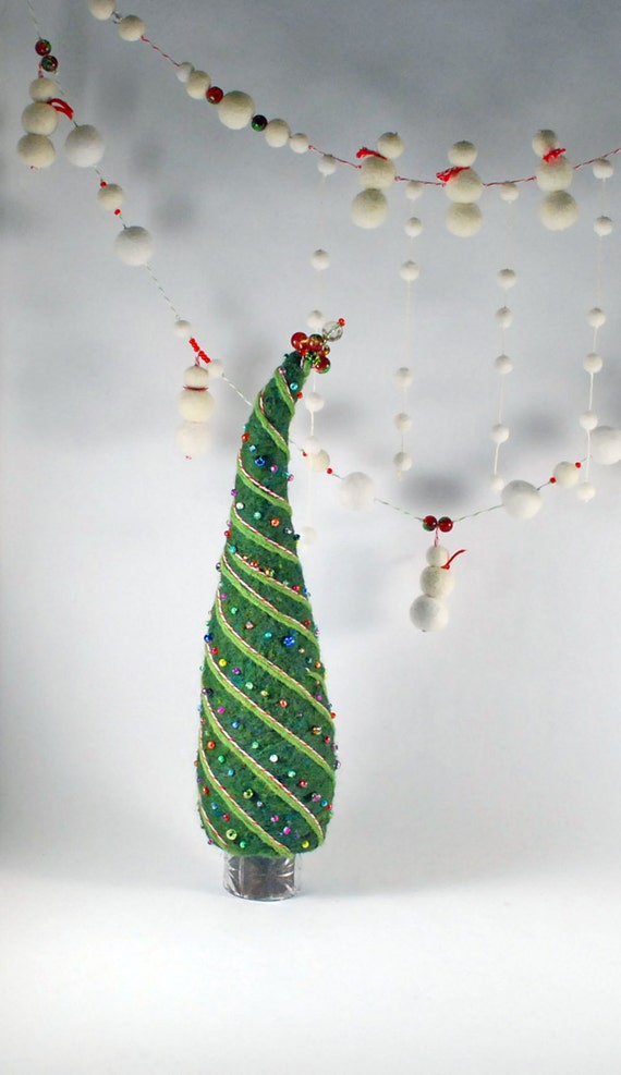Items similar to Whimsical beaded Christmas tree needle felted wool
