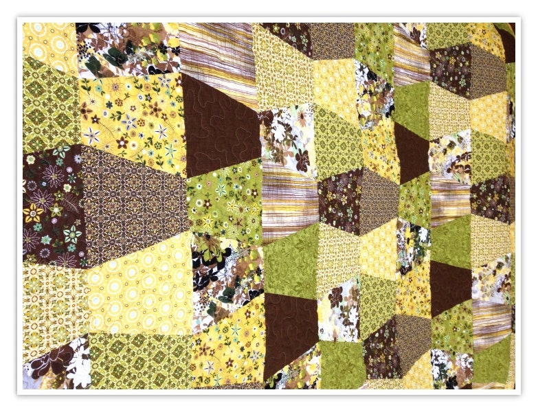 Lap Quilt Trapezoid Quilt 55x72 browns greens