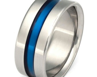 Titanium Wedding Band Thin Blue Line Ring Unique Titanium   Il 340x270.677287296 7dff 