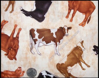 Country RJR Tossed Farm Animals Cows Cotton Fabric 1/2 Yard 18" x 44"
