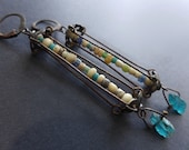 Djenné 2. Ancient glass in cage rustic assemblage art earrings with apatite.