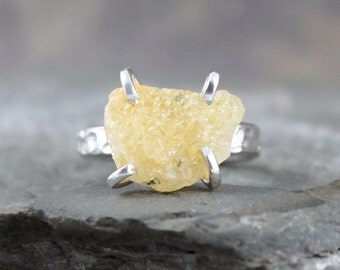 Heliodor Ring - Raw Uncut Rough Heliodor - Golden Yellow Beryl Ring - Heliodor Gemstone - Jewellery Made in Canada - Rustic Gems