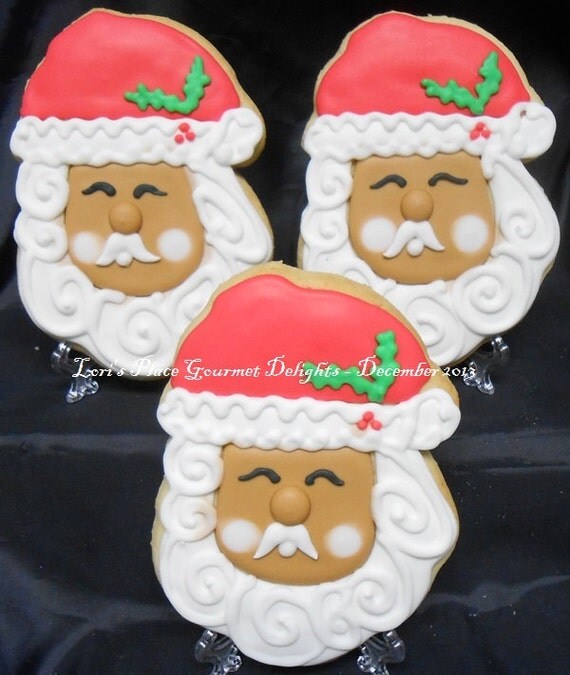 Items similar to African American SANTA Cookies Santa Face Decorated
