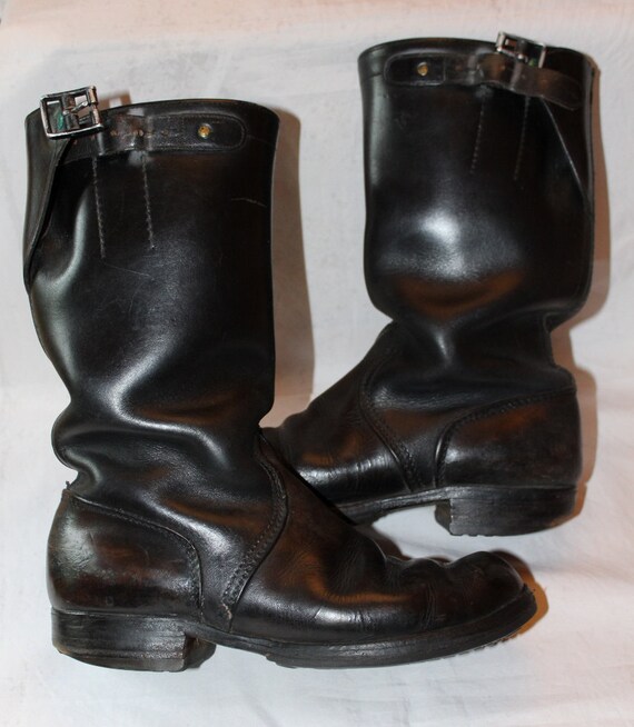 Bottes vintage en cuir noir militaire allemande, 1970
