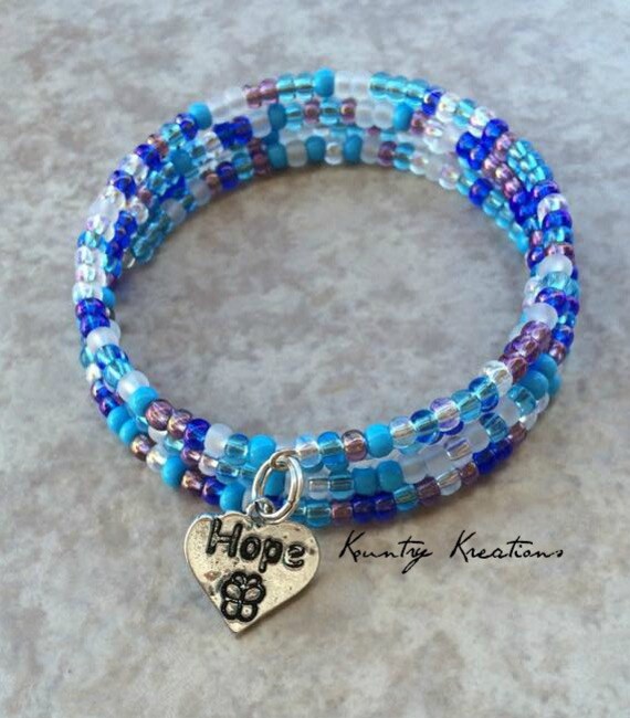 Items similar to Shades of Blue Memory Wire Bracelet Blue beaded